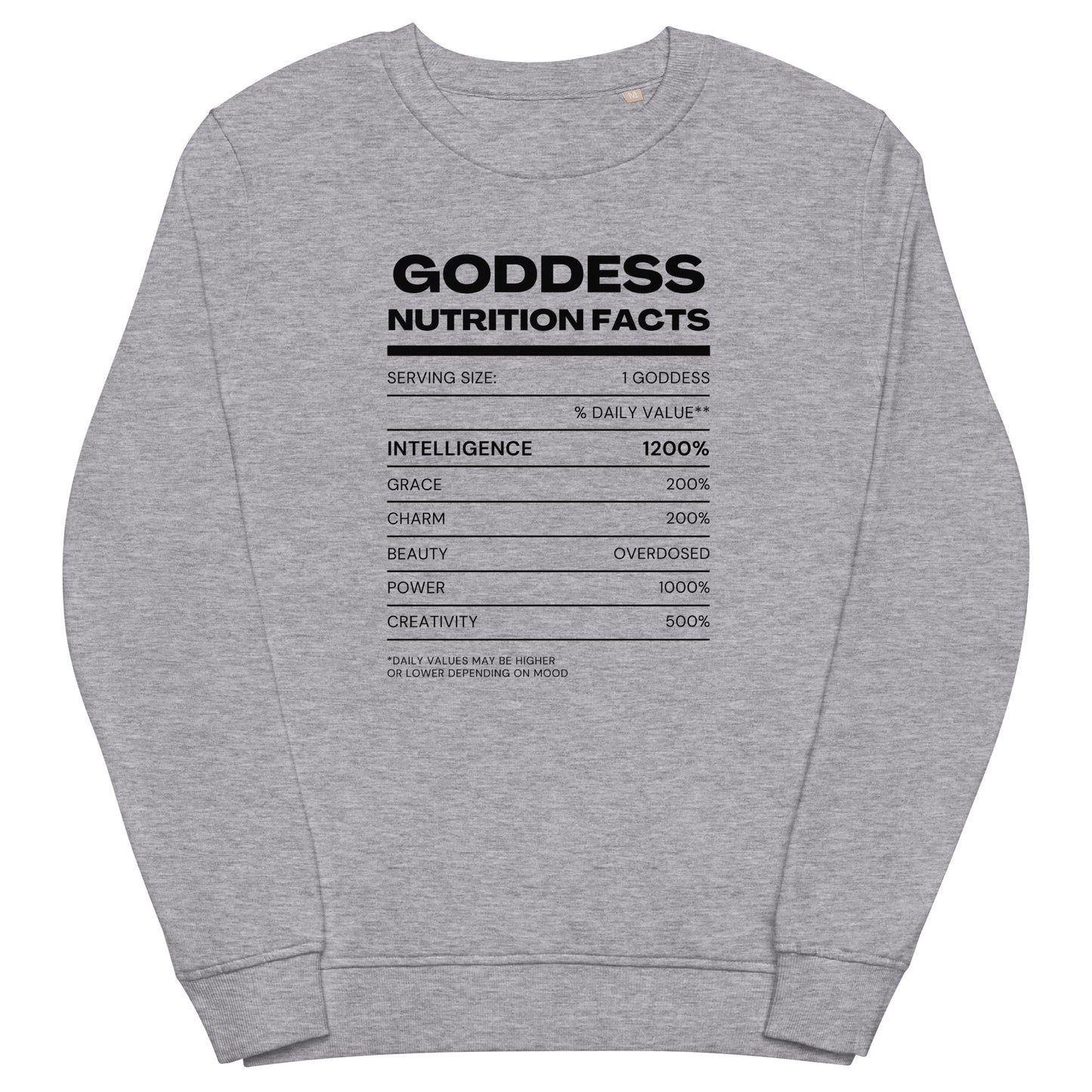 Goddess Nutrition Facts Sweatshirt x Black